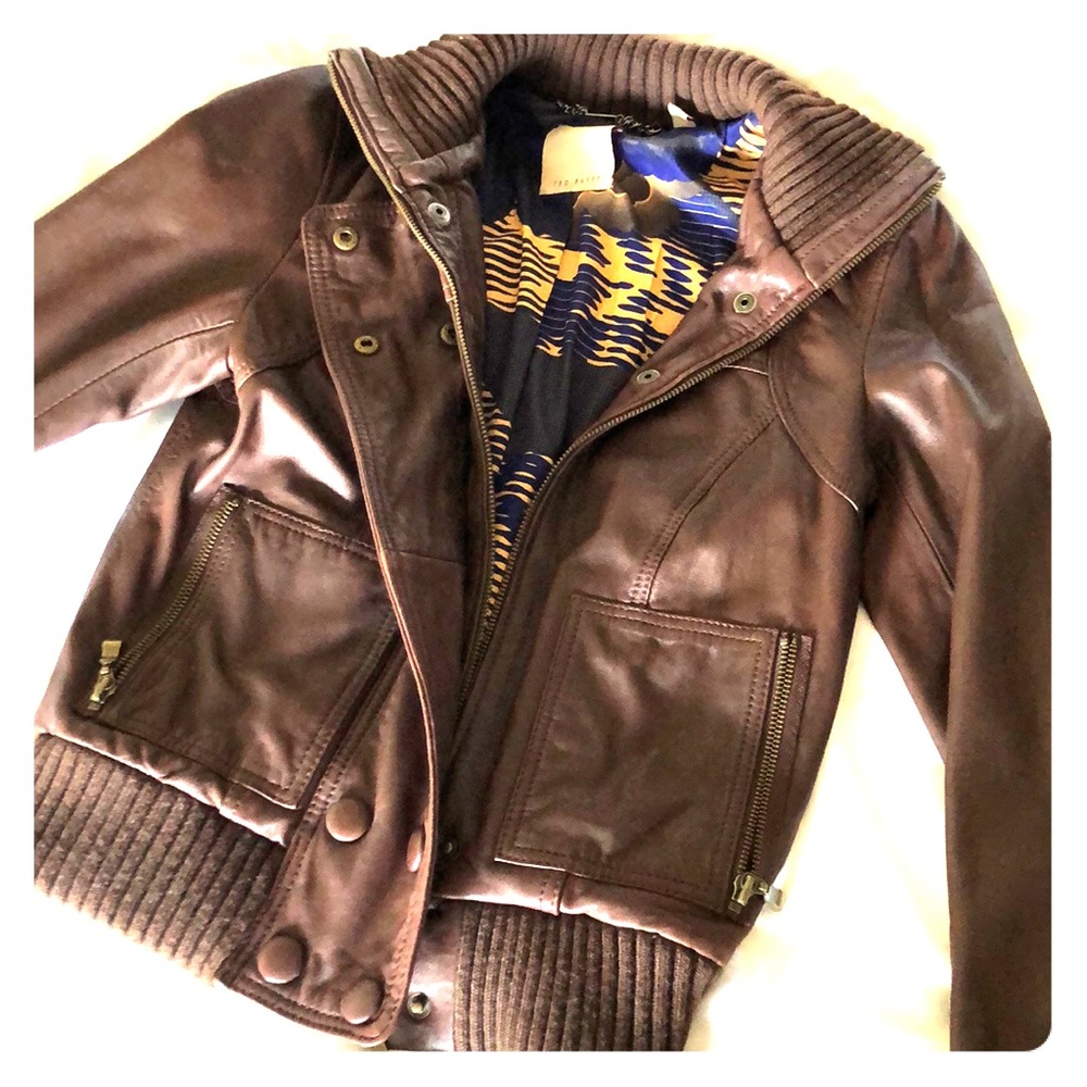 Ted Baker London Brown Moto Leather Jacket
